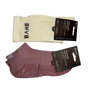 BAHE Studio Grippy Crew & Ankle Socks Unisex Beige/Pink OSFM 2 Pack